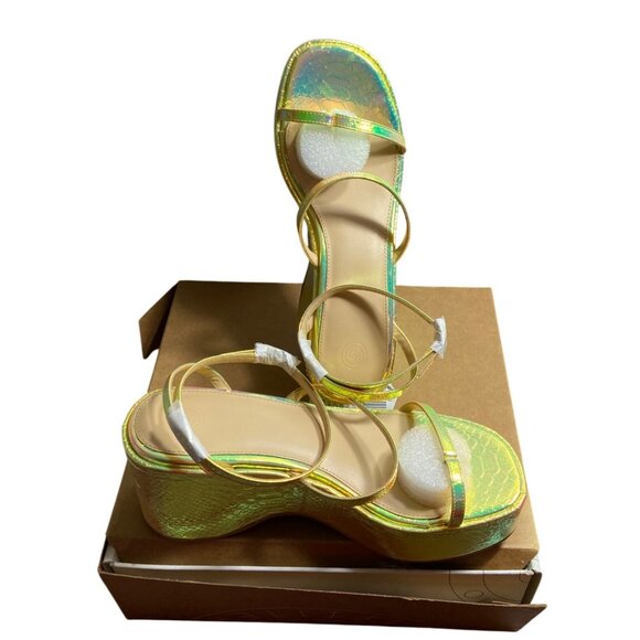 UO Nora Strappy Yellow Iridescent Wedge Sandals Size 10 - Picture 11 of 16